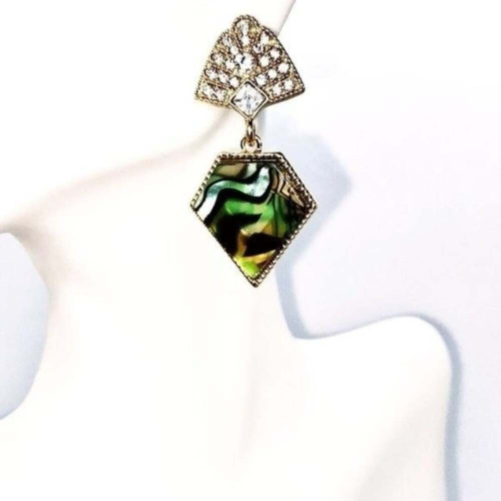 NWT Gold-Tone Crystal Abalone Colored Dangle Earrings